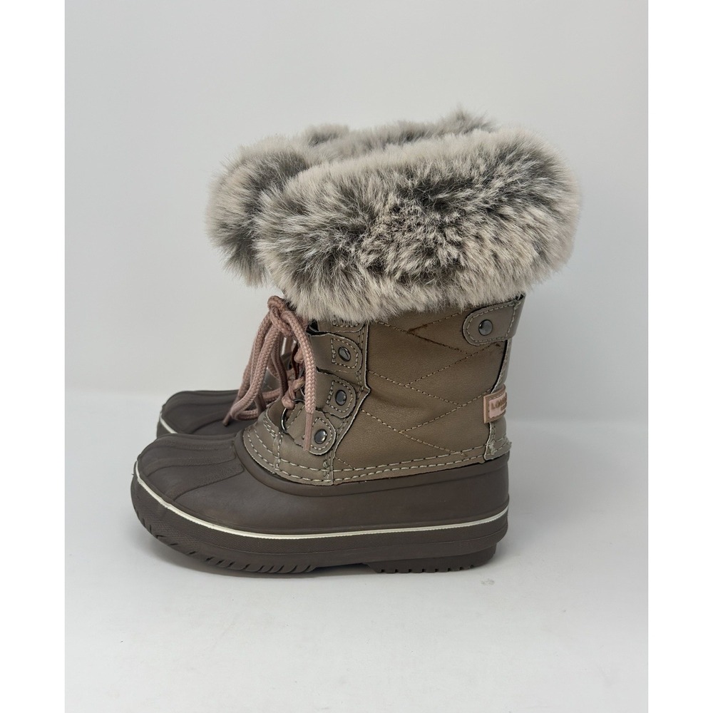 LONDON FOG Girls Sz 8  Winter Snow Boots Pink Brown‎ Faux Fur Lined Lace-up
